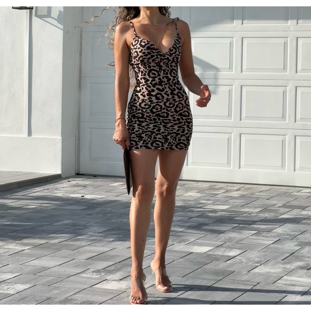 SHEIN Leopard Print Mini Dress - Black and Cream